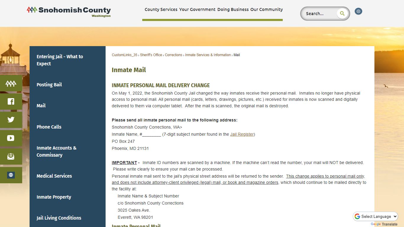 Inmate Mail | Snohomish County, WA - Official Website